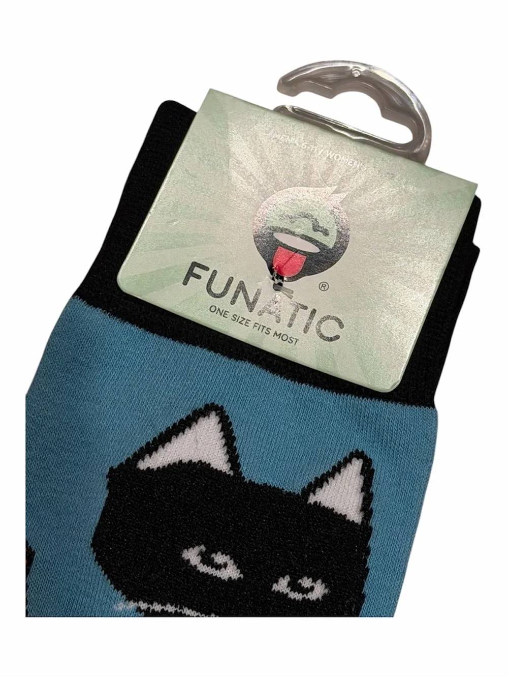 Funatic Playful Cats Crew Socks in Light Blue with Multicolor Cat Faces